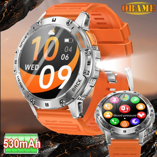 Outdoor LED Bright Lighting Smartwatch Men 1.43'' HD Screen 500mAh Battery Fitness Tracker Bluetooth Call Heart Rate Sport Watch